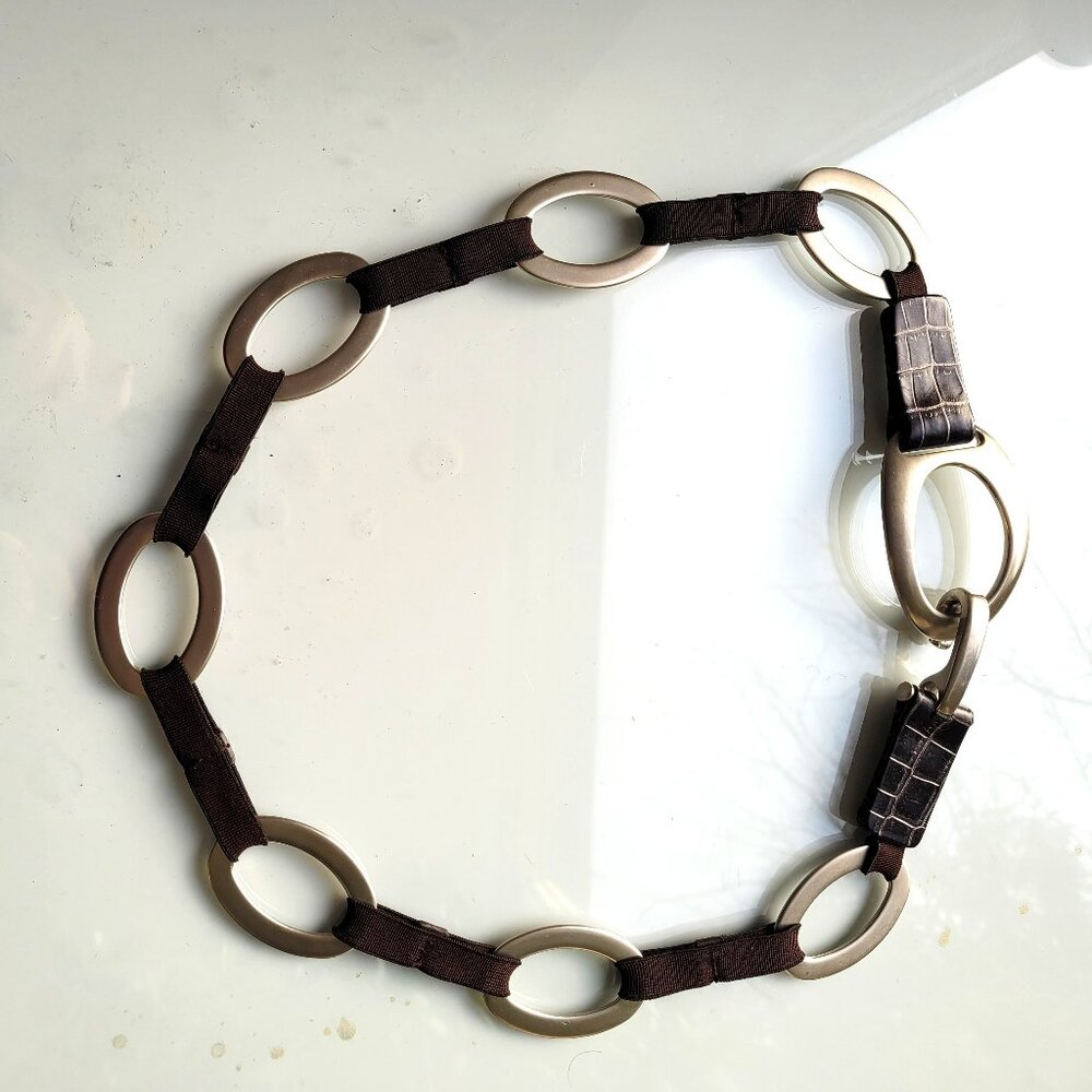 Suzi Roher Brown Leather, Elastic and Metal Belt